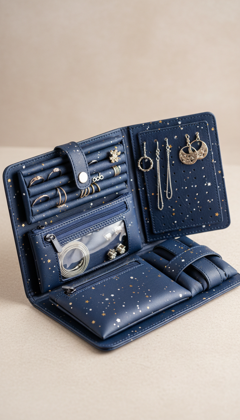 Vegan Leather Travel Jewelry Organizer